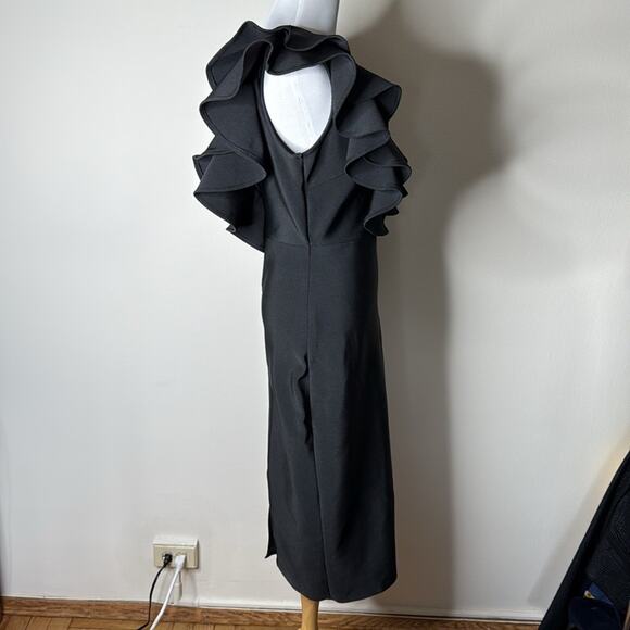 Fashion Nova Black Ruffle Pixie Bandage Midi Dress Pink crepe - Picture 8 of 10